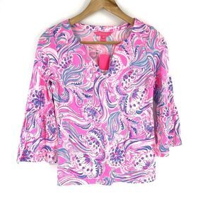 Lilly Pulitzer Tosha Top Size XS Womens Prosecco Pink Bell Sleeve Dont Be Jelly